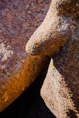 Granite pink boulders near Plumanach. The coast of Pink Granite is a unique place in Brittany. France
