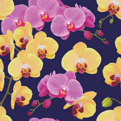 Seamless pattern of orchid flowers background. Vector set of blooming floral for holiday invitations, greeting card and fashion design.