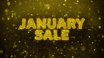 January Sale Text Golden Glitter Glowing Lights Shine Particles. Sale, Discount Price, Off Deals, Offer promotion offer percent discount ads 4K Loop Animation.