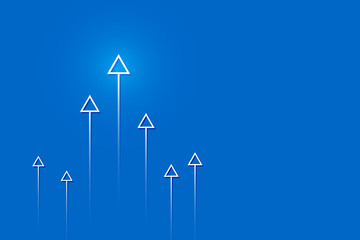 Light arrow up on blue background illustration, business growth concept.