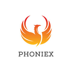 Phoenix, bird, fire, fly, Circle emblem symbol icon vector logo design