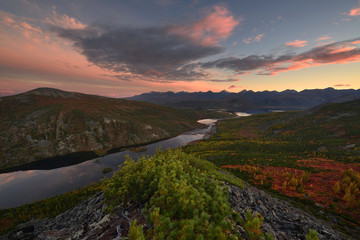 Sunset in the mountains, Magadan region, Kolyma, Jack London lake