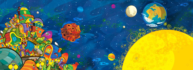 Cartoon scene of cosmos city - nobody on the stage - background for different usage - ufo - illustration for children © honeyflavour