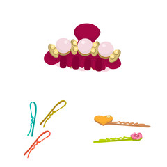 Vector design of barrette and hair icon. Set of barrette and accessories stock symbol for web.