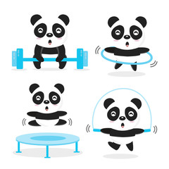 Funny Pandas doing exercise. 