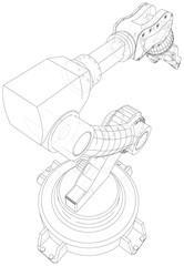 Obraz premium Robotic Arm Hand isolated on white. Technical wire-frame. Vector rendering of 3d.