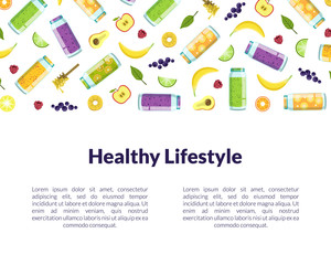 Healthy Lifestyle Banner Template with Fresh Fruits and Place for Text Vector Illustration