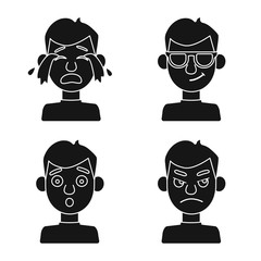 Vector illustration of face and boy symbol. Collection of face and young stock vector illustration.