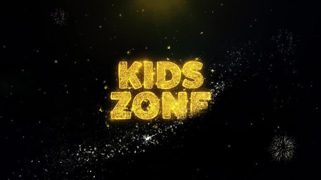 Kids zone Text on Gold Glitter Particles Spark Exploding Fireworks Display. Sale, Discount Price, Off Deals, Offer Promotion Offer Percent Discount ads 4K Loop Animation.