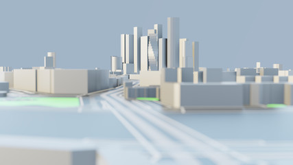 3D illustration. White Futuristic City in sunny day