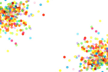 Bright multicolored confetti isolated on white background.