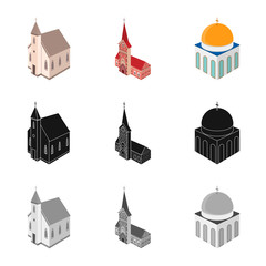 Vector illustration of temple and historic icon. Set of temple and faith stock symbol for web.
