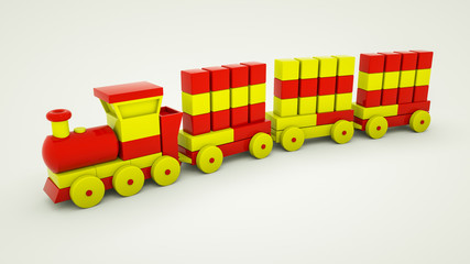 toy train with plastic wagons. 3d rendering illustration