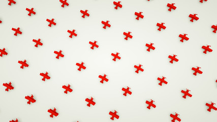 background of red toy airplanes. 3d rendering illustration
