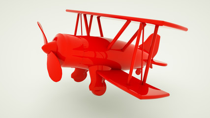 toy red biplane made of plastic. 3d rendering illustration