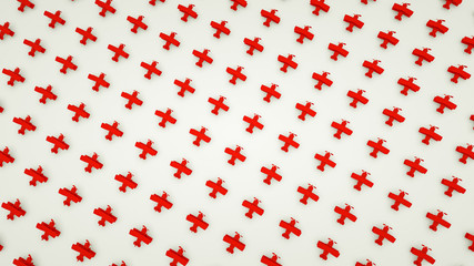 background of red toy airplanes. 3d rendering illustration