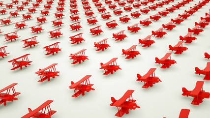 background of red toy airplanes. 3d rendering illustration