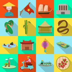 Isolated object of vietnam and traditional icon. Collection of vietnam and culture stock vector illustration.