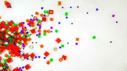 abstract background of scattered multi-colored cubes. 3d rendering. illustration