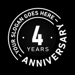 4 years anniversary logo template. Four years celebrating logotype. Black and white vector and illustration.