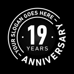 19 years anniversary logo template. Nineteen years celebrating logotype. Black and white vector and illustration.