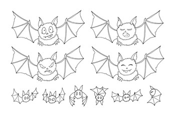 Halloween bats doodle set isolated on white background