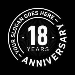 18 years anniversary logo template. Eighteen years celebrating logotype. Black and white vector and illustration.