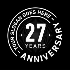 27 years anniversary logo template. Twenty-seven years celebrating logotype. Black and white vector and illustration.