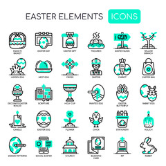 Easter Elements , Thin Line and Pixel Perfect Icons