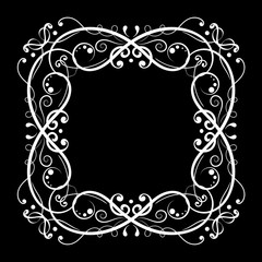 Floral frame. Decorative square border on black background