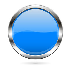 Blue glass button. 3d shiny round icon