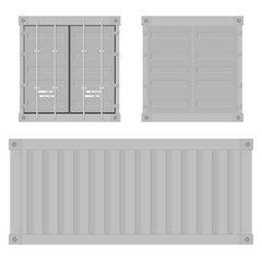 Gray shipping freight container. Front, back and side view