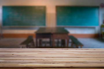 Look out from the table rural classroom as a background
