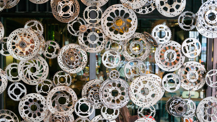 Close-up disc brakes steel background