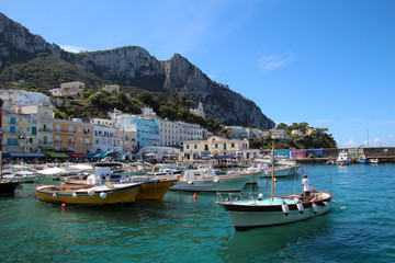 Superb view of the port of Capri and its many boats 