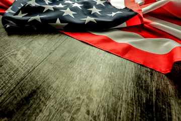 American flag on the vintage dark wood background 1