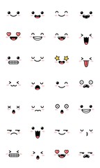 Collection of sweet kawaii emoticon emoji. Set of cute cartoon manga emotions