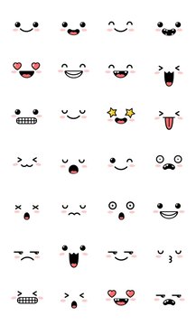 Collection of sweet kawaii emoticon emoji. Set of cute cartoon manga  emotions vector de Stock | Adobe Stock