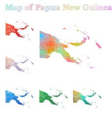 Hand-drawn map of Papua New Guinea. Colorful country shape. Sketchy Papua New Guinea maps collection. Vector illustration.