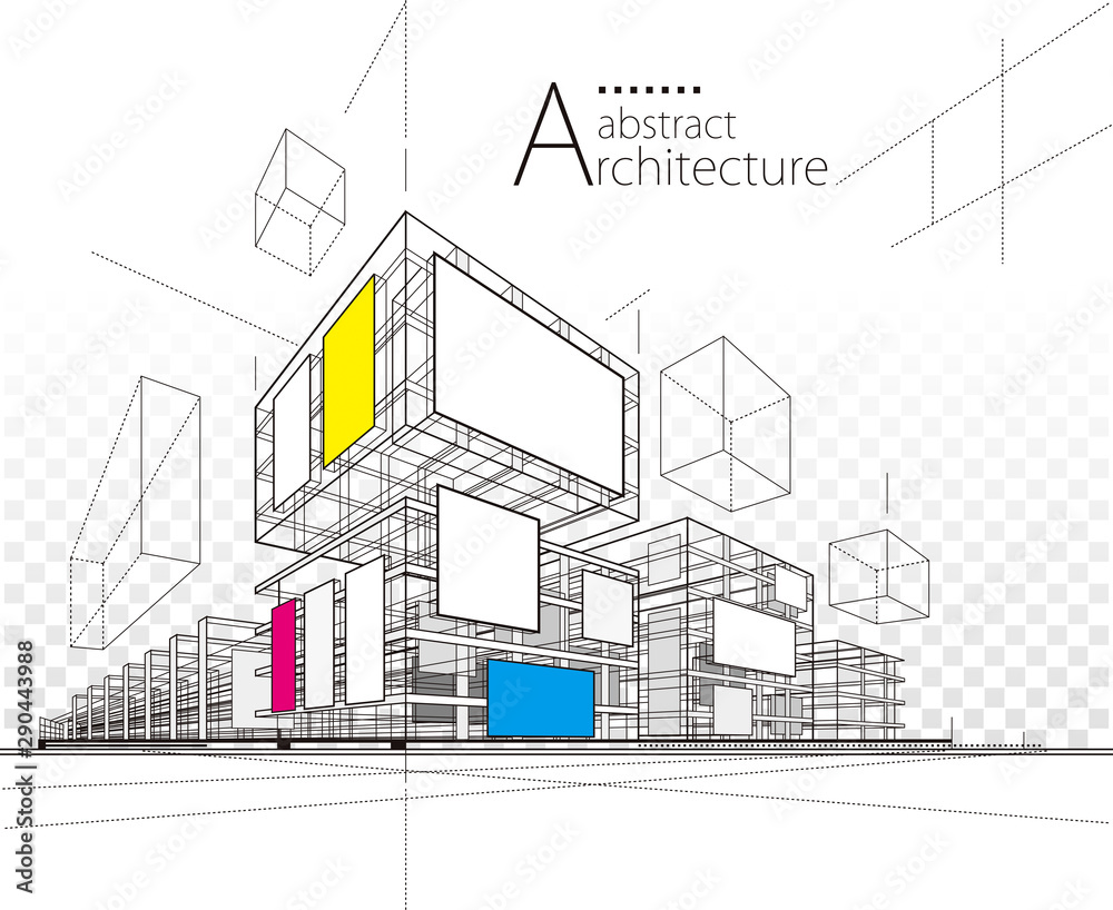 Poster architecture building construction urban 3d illustration abstract background.