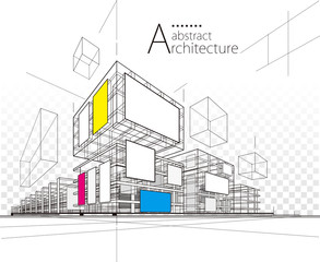 Architecture building construction urban 3D illustration abstract background. 