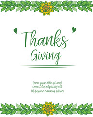 Text card of thanksgiving, with natural colorful flower frame background. Vector