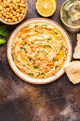 Hummus, chickpea dip, with spices.