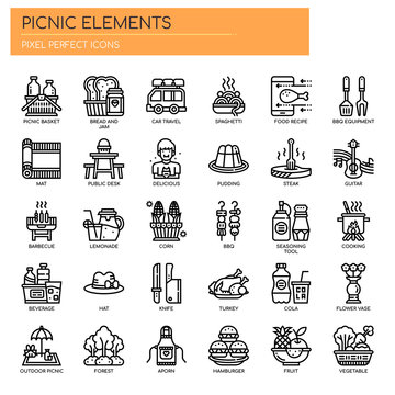 Picnic Elements , Thin Line and Pixel Perfect Icons