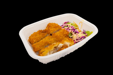 Breaded Fried Fish steak in take away box