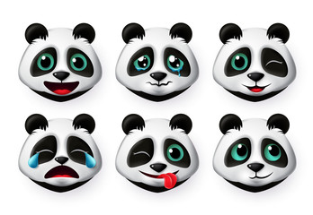 Emoji panda bear vector set. Cute giant panda bear emoticon and icon with facial expression of happy and crying isolated in white background. Vector illustration 3d realistic. © AmazeinDesign