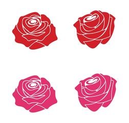 Flowers roses, red buds pink buds and green leaves, isolated on white background