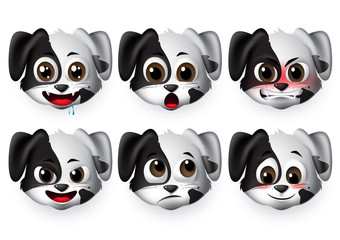 Dogs emoticon vector set.Puppy dog emojis with angry and shy expression for sign and symbols isolated in white background. Vector illustration 3d realistic.