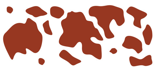 Abstract coloring of a cow. Simple pattern, small and big dot for textile design. Horizontal backdrop, brown chaotic spots isolated on white.