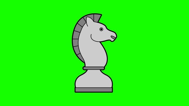 Knight Chess Animation Green Screen. 2D Flat Simple Motion